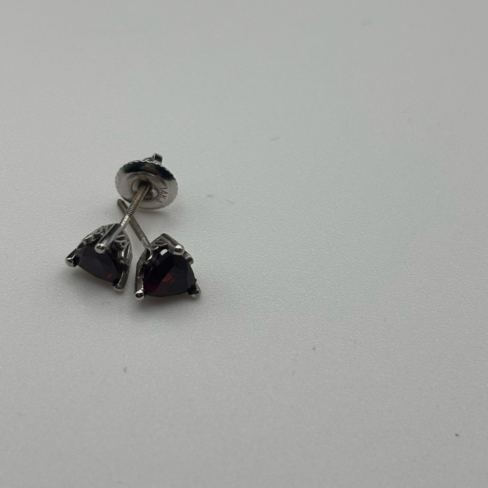 Custom Made Trillion cut Red Garnet in white gold screw back Stud Earrings